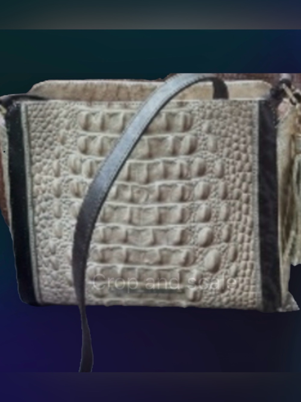 Brahmin Croc-Embossed Crossbody Bag with black trim : beige cream gold colors
